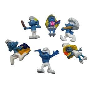 Large Lot of 6 Vintage Peyo Smurfs Figurines No Duplicates